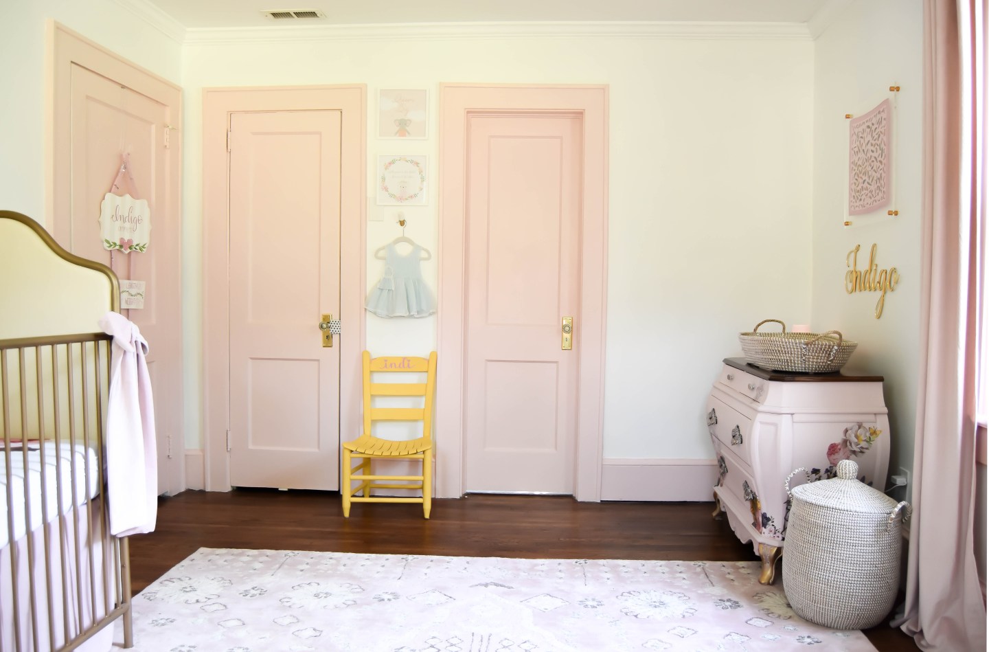 Classic whimsical baby girl newborn nursery colorful baby room the audrey reel indigo scandinavian home decor benjamin moore pleasant pink southern